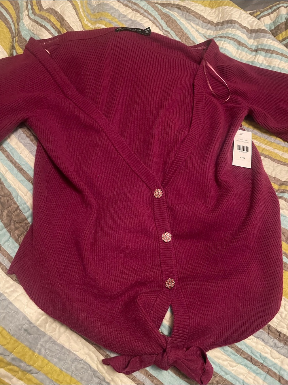 Fashion to Figure Wine Knit Tie-Hem Cardigan